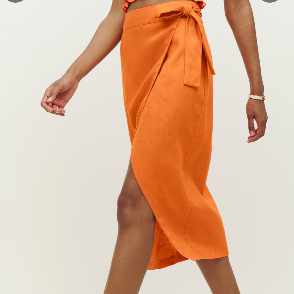 Reformation FLORENCE wrap linen skirt in ORANGE